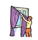 Ikon för person som tar ner gardiner